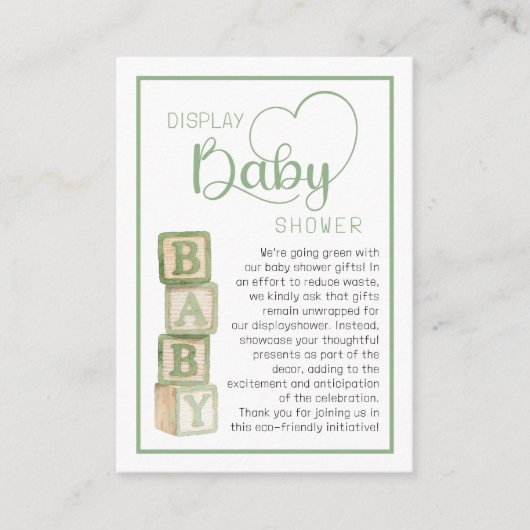 Sage Green Display Shower Card | Unwrapped Gifts  Informatiekaartje (Voorkant)