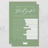 Sage Green Do You Know the Bride Well Shower Game (Voorkant / Achterkant)