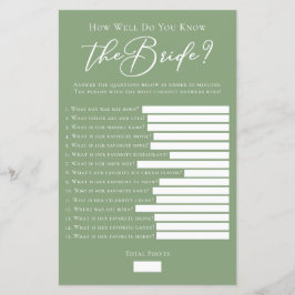 Sage Green Do You Know the Bride Well Shower Game
