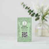 Sage Green doula diensten script logo QR code Visitekaartje (Staand voorkant)