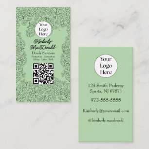 Sage Green doula diensten script logo QR code Visitekaartje