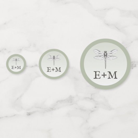 Sage Green Dragonfly Monogram Huwelijk Confetti (Voorkanten)