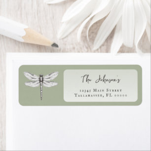 Sage Green Dragonfly Trouwadres Etiket