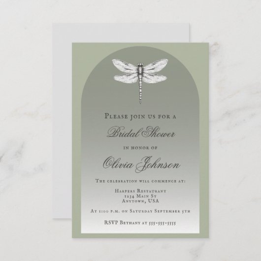 Sage Green Dragonfly Vrijgezellenfeest Kaart (Voorkant / Achterkant)