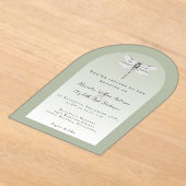 Sage Green Dragonfly Wedding Acryl Uitnodigingen (Laagn)