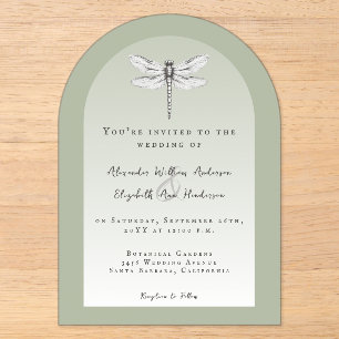 Sage Green Dragonfly Wedding Acryl Uitnodigingen