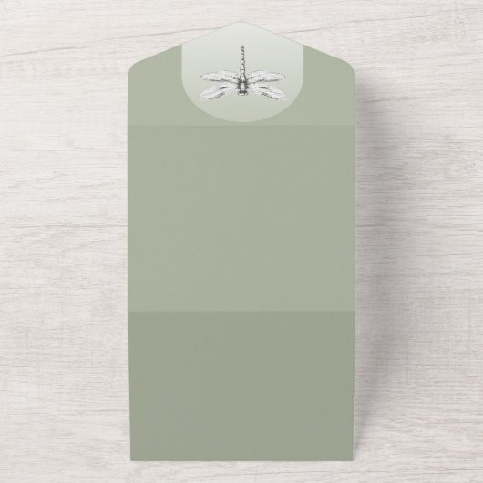 Sage Green Dragonfly Wedding All In One Uitnodiging (Buitenkant)