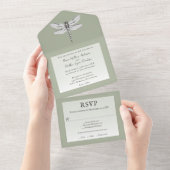 Sage Green Dragonfly Wedding All In One Uitnodiging (Afscheurbaar)