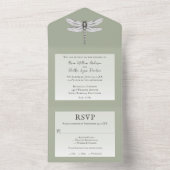 Sage Green Dragonfly Wedding All In One Uitnodiging (Binnen)