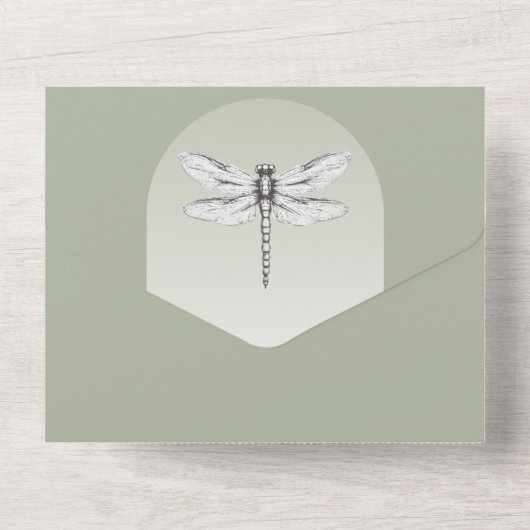 Sage Green Dragonfly Wedding All In One Uitnodiging (Achterkant)