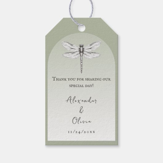 Sage Green Dragonfly Wedding Favoriet Cadeaulabel (Voorkant)