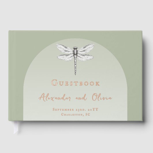 Sage Green Dragonfly Wedding Gastenboek (Voorkant)