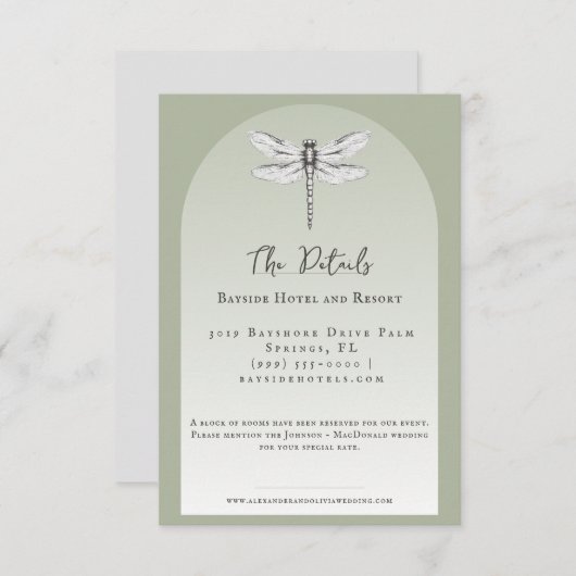 Sage Green Dragonfly Wedding Informatiekaartje (Voorkant / Achterkant)