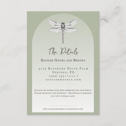 Sage Green Dragonfly Wedding Informatiekaartje (Voorkant)