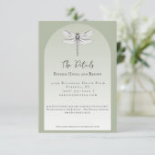 Sage Green Dragonfly Wedding Informatiekaartje (Staand voorkant)