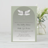 Sage Green Dragonfly Wedding Kaart (Staand voorkant)