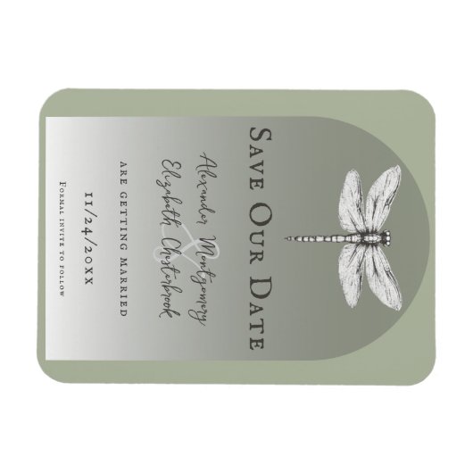 Sage Green Dragonfly Wedding Magneet (Horizontaal)