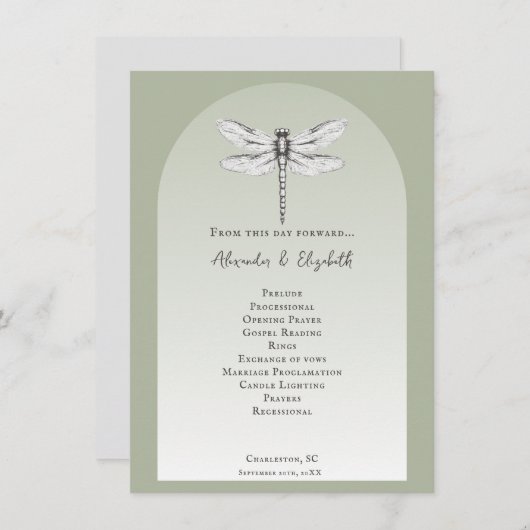 Sage Green Dragonfly Wedding Programma (Voorkant / Achterkant)