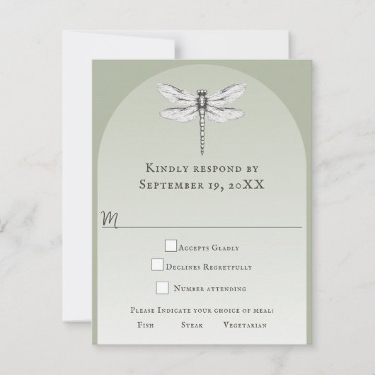 Sage Green Dragonfly Wedding RSVP Kaartje (Voorkant)