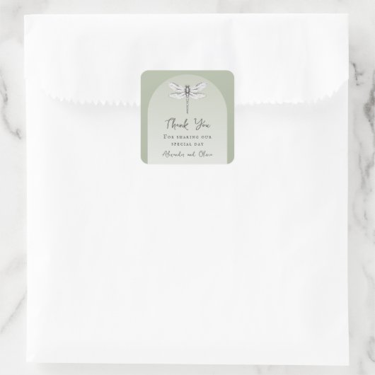 Sage Green Dragonfly Wedding Vierkante Sticker (Tas)