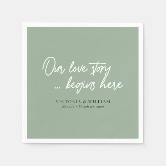 Sage Green Dreams: betoverend script bruiloft Servet (Voorkant)