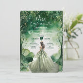 Sage Green Dress Emerald Forest Girl Mis Quince Kaart (Staand voorkant)