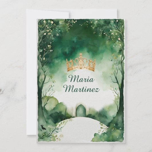 Sage Green Dress Emerald Forest Girl Mis Quince Kaart (Achterkant)