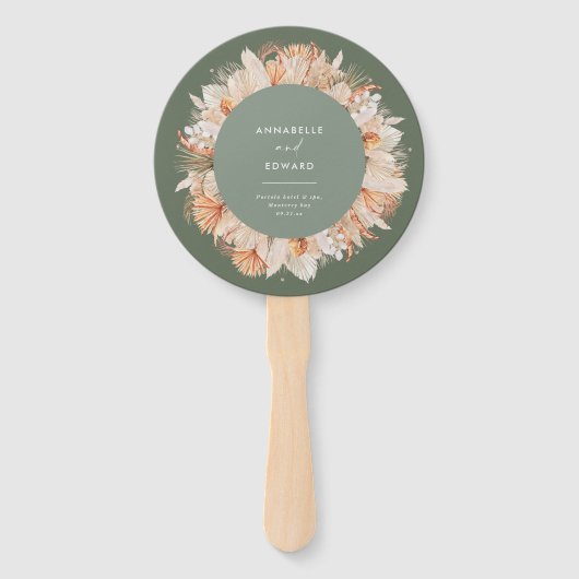 sage green dry gedroogd botanisch script elegant b handwaaier (Voorkant)