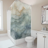 Sage Green Dusty Blue Beige Abstracte golven Douchegordijn (In situ)