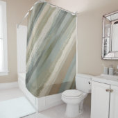 Sage Green Dusty Blue Beige Cream Abstract Stripe Douchegordijn (In situ)