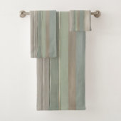 Sage Green Dusty Blue Taupe Grijs Boerderij Streep Bad Handdoek (Insitu)