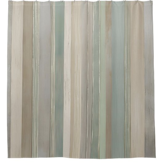 Sage Green Dusty Blue Taupe Grijs Boerderij Streep Douchegordijn (Voorkant)