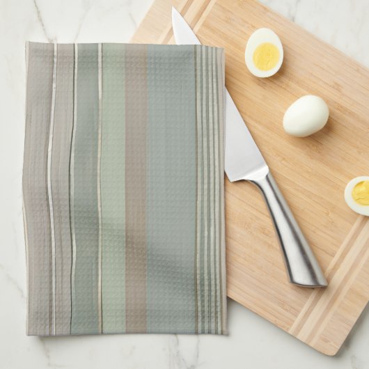 Sage Green Dusty Blue Taupe Grijs Boerderij Streep Theedoek (Quarter Fold)