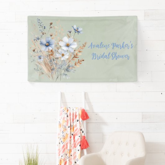 Sage Green Dusty Blue Wildflower Vrijgezellenfeest Spandoek (Insitu)