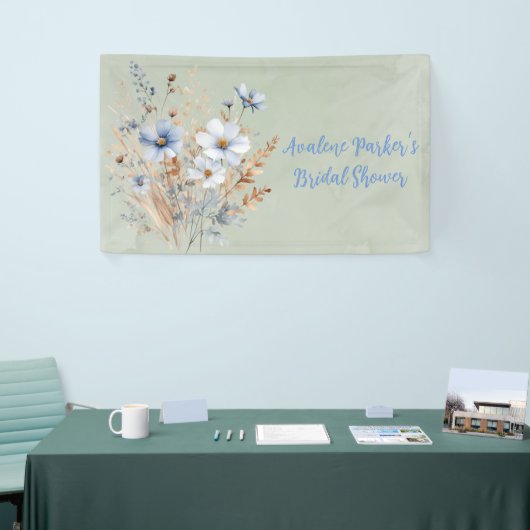 Sage Green Dusty Blue Wildflower Vrijgezellenfeest Spandoek (Beurs)