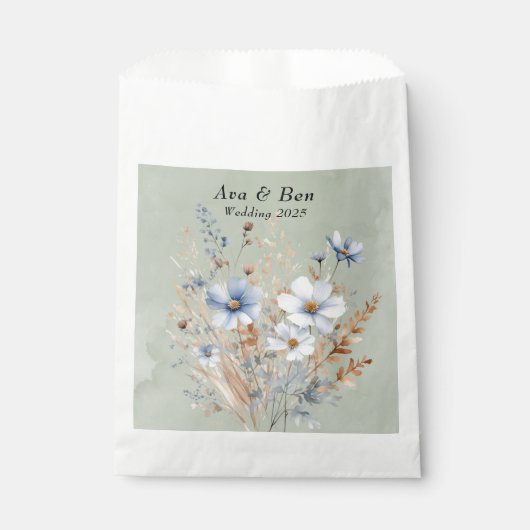 Sage Green Dusty Blue Wildflower Wedding Bedankzakje (Voorkant)