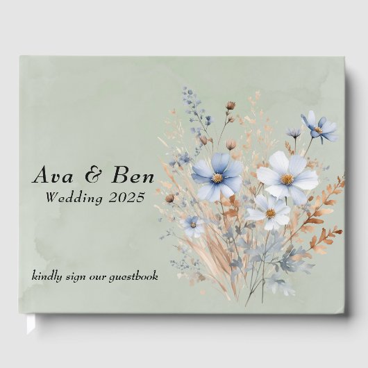 Sage Green Dusty Blue Wildflower Wedding Gastenboek (Voorkant)