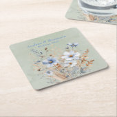 Sage Green Dusty Blue Wildflower Wedding Kartonnen Onderzetters (Schuin)