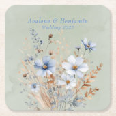 Sage Green Dusty Blue Wildflower Wedding Kartonnen Onderzetters (Voorkant)