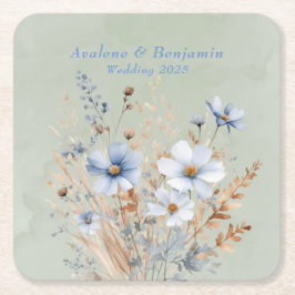 Sage Green Dusty Blue Wildflower Wedding Kartonnen Onderzetters