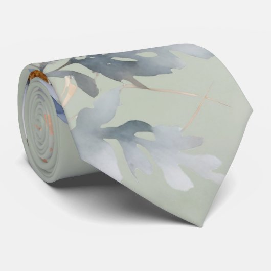 Sage Green Dusty Blue Wildflower Wedding Stropdas (Opgerold)