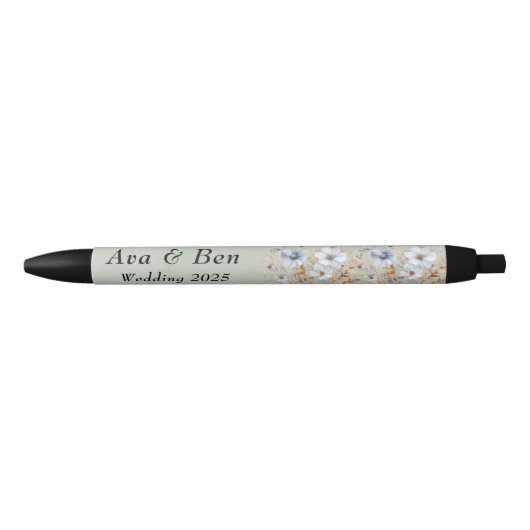 Sage Green Dusty Blue Wildflower Wedding Zwarte Inkt Pen (Voorkant)
