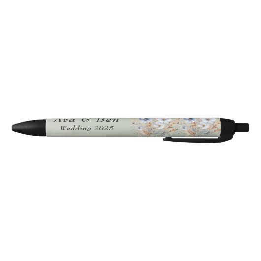 Sage Green Dusty Blue Wildflower Wedding Zwarte Inkt Pen (Bodem)