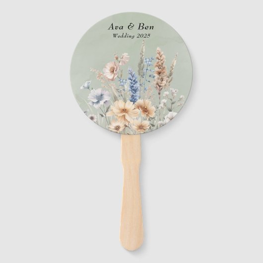 Sage Green Dusty Blue Wildflowers Wedding Handwaaier (Voorkant)