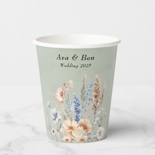Sage Green Dusty Blue Wildflowers Wedding Papieren Bekers (Voorkant)