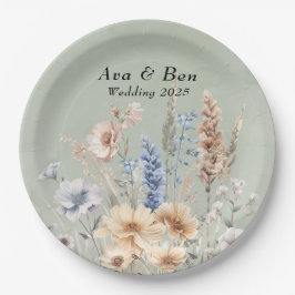 Sage Green Dusty Blue Wildflowers Wedding Papieren Bordje