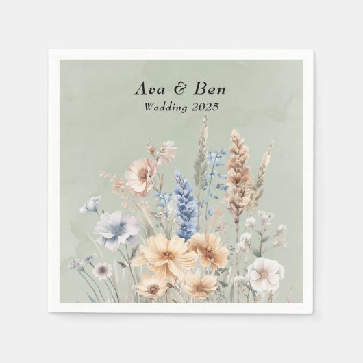 Sage Green Dusty Blue Wildflowers Wedding Servet (Voorkant)