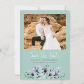 Sage Green Dusty Paarse Bloemen Save the Date Kaart (Voorkant)