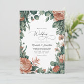 Sage Green & Dusty Peach Watercolor Floral Wedding Kaart (Staand voorkant)