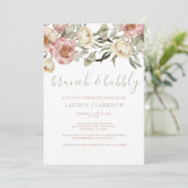 Sage Green Dusty Pink Floral Brunch Vrijgezellenfe Kaart (Staand voorkant)
